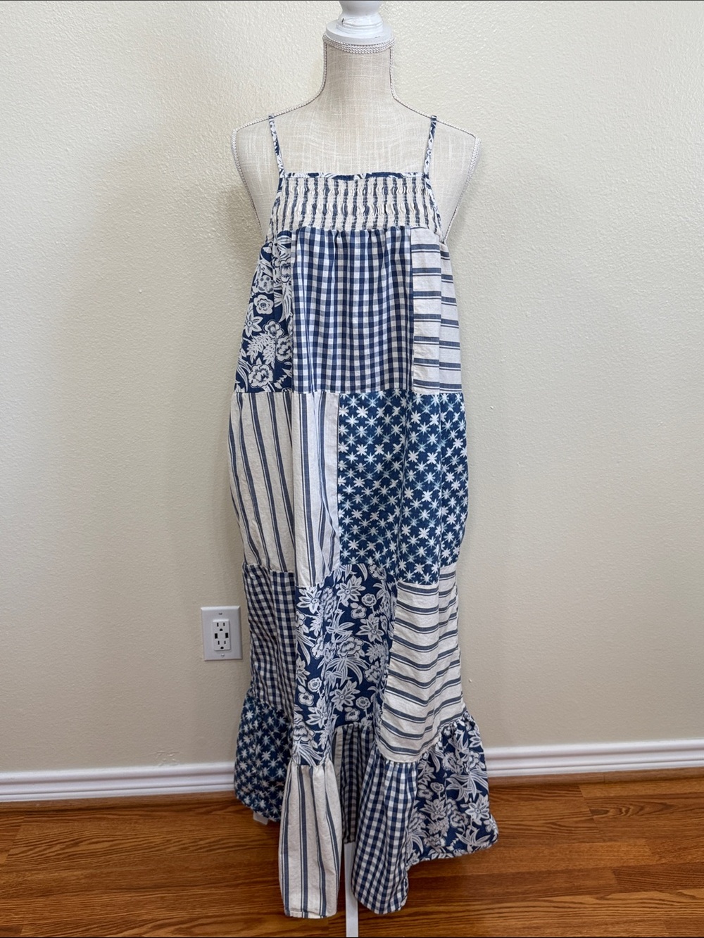Universal Thread Navy Boho Patchwork Midi Dress Size Large Cottagecore